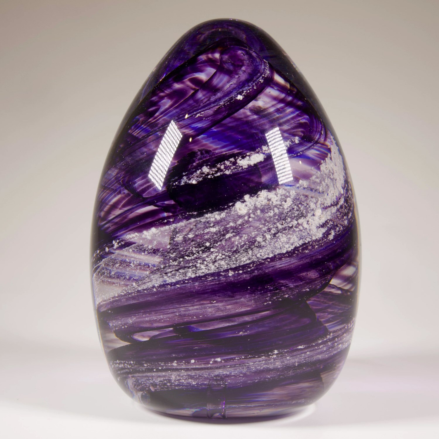 Hand Blown Glass Cremation Ashes into Oval Glass Paperweight