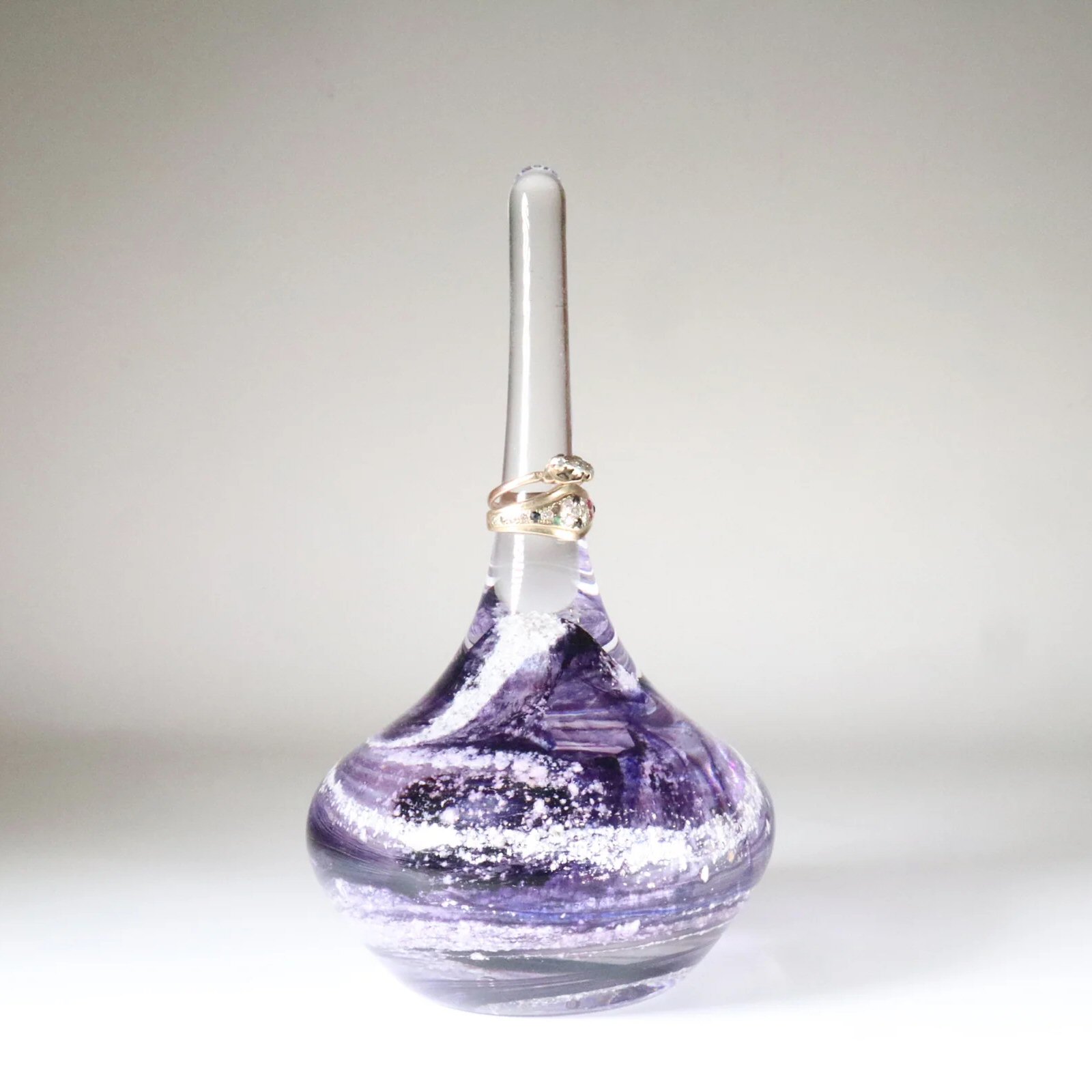 Hand Blown Glass Cremation Ashes into Glass Ring Stand