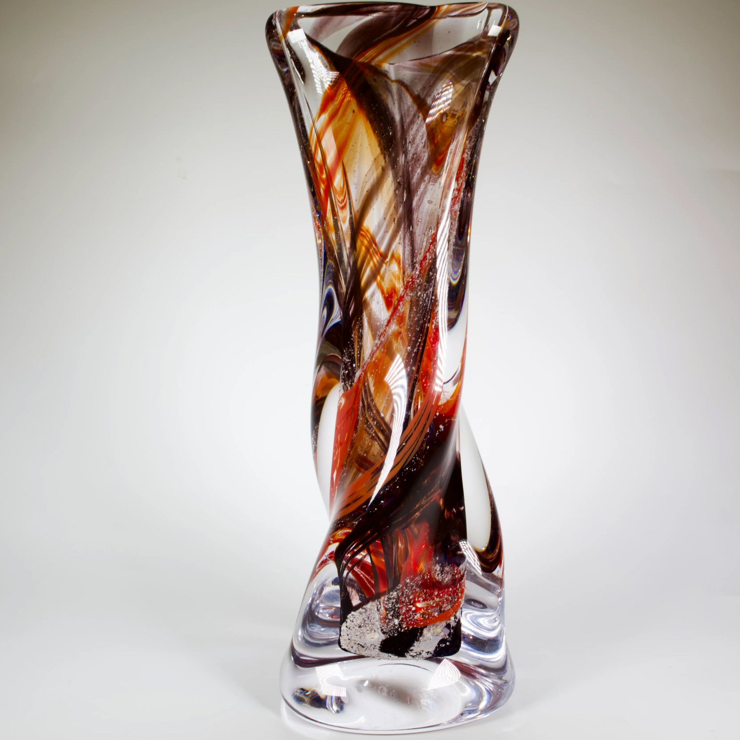 Hand Blown Glass Cremation Ashes into  Vortex Single Stem Vase